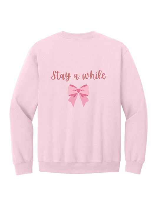 Stay a While Bow Crewneck Sweatshirt on Pink